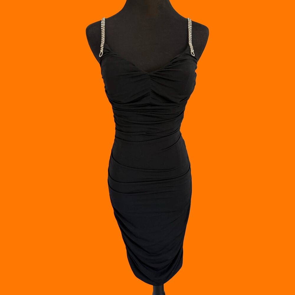 00's vintage black rhinestone mcbling bodycon y2k club dress Size 4 cache